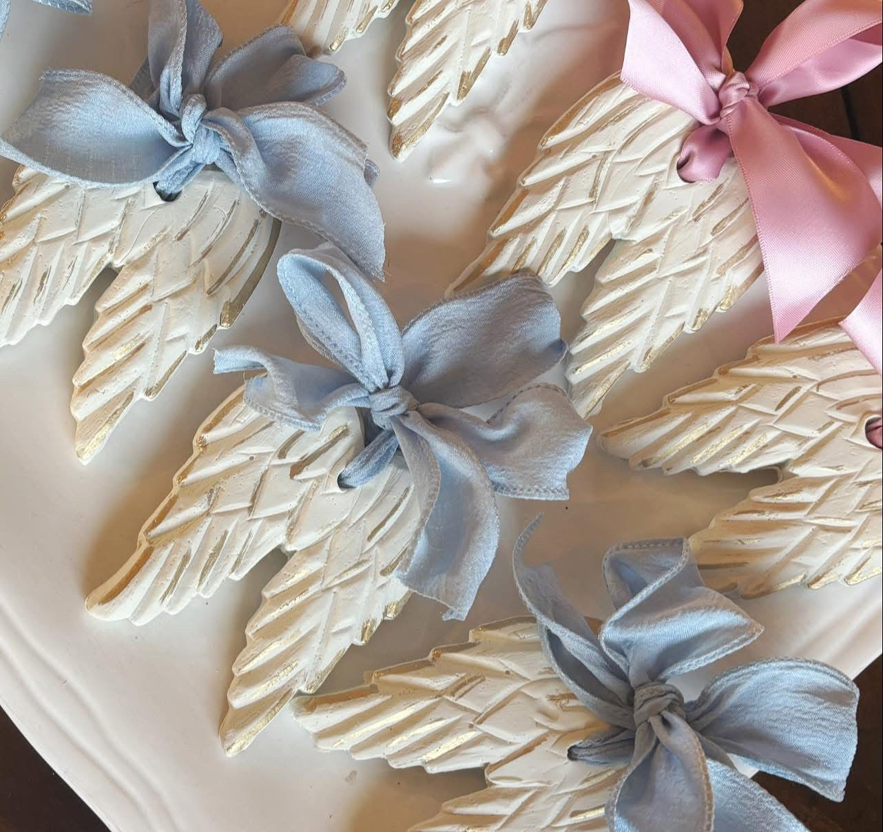 Beautiful Hand Molded Angel Wing Ornaments Hand Brushed Gold Leaf