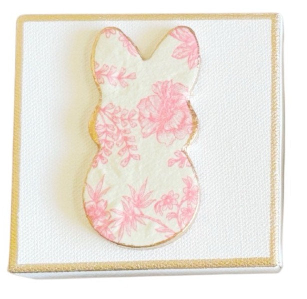 Vintage Style Pink Toile Design Bunny Canvas Art