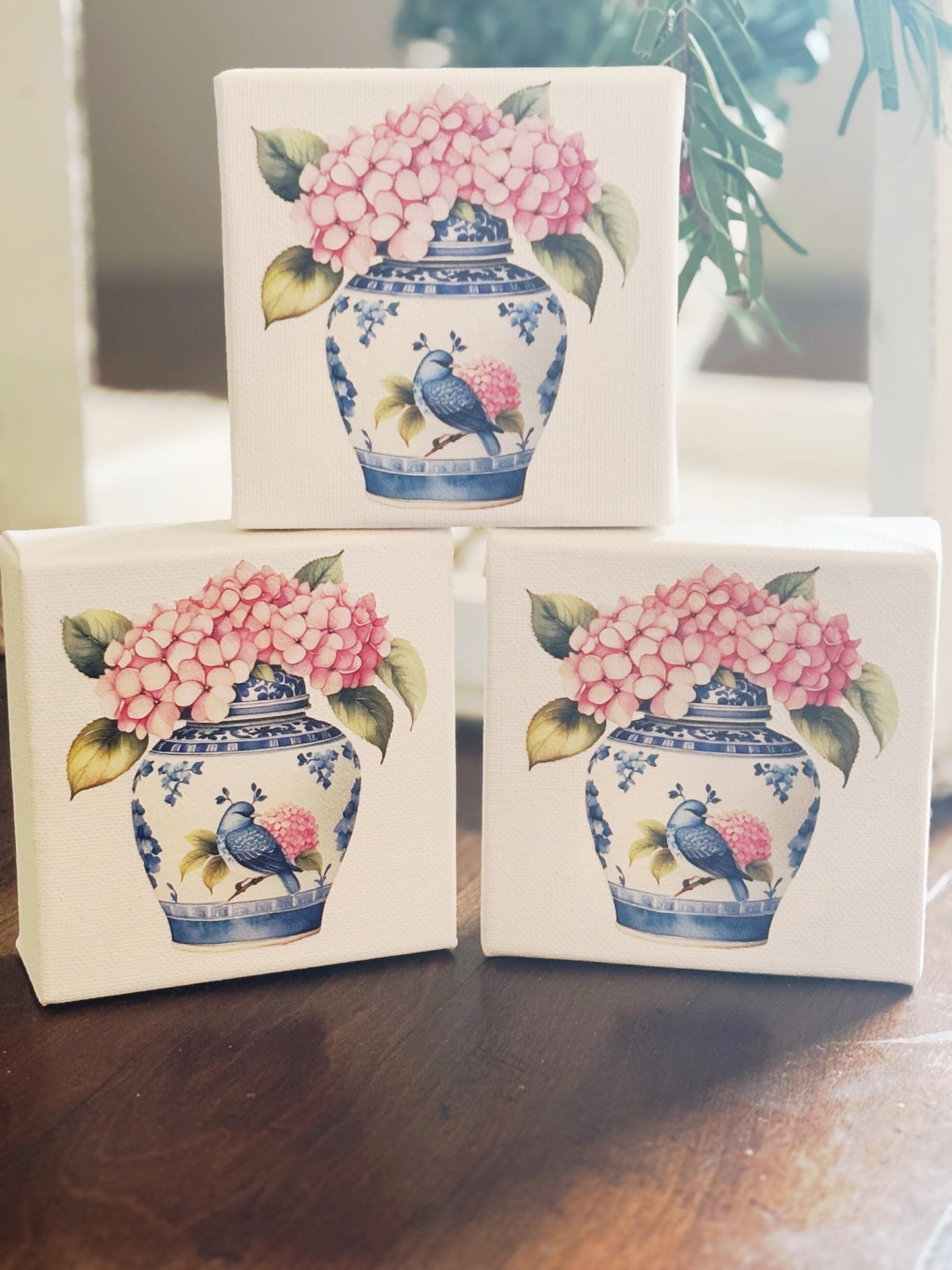 Ginger Jar Hydrangea 4 x 4 Canvas Art ~ Home Decor