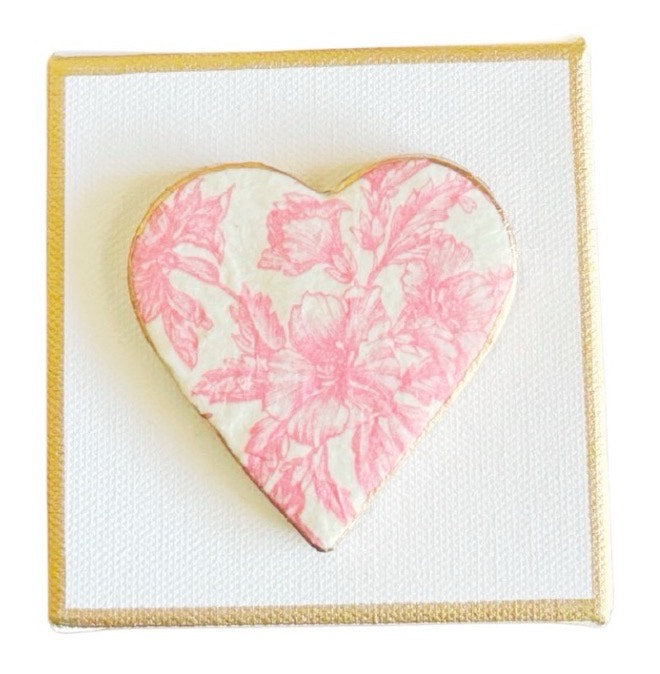 Vintage Pink Toile Design Valentine Heart Canvas Art