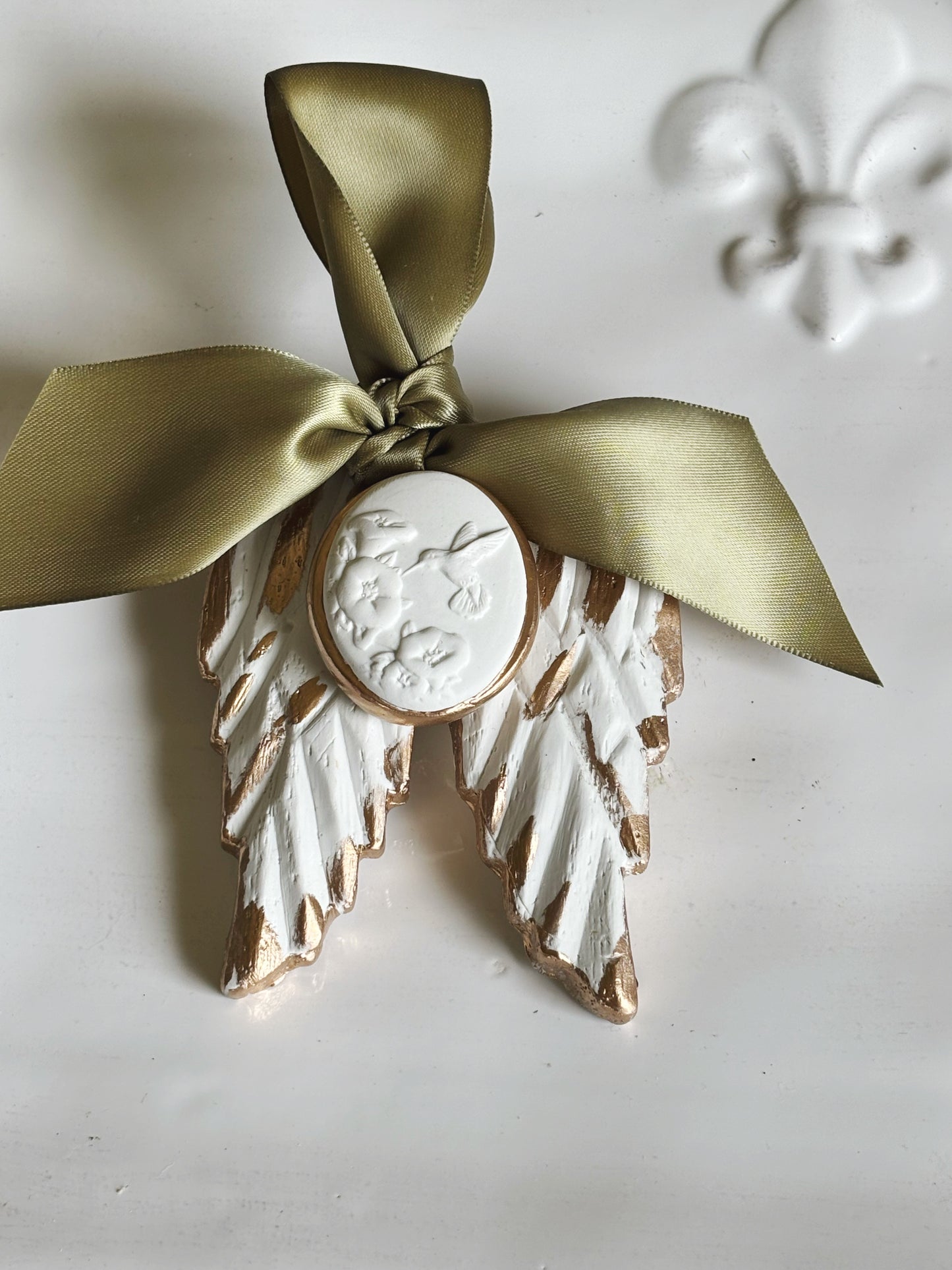 Gold Leaf Angel Wings Hummingbird Intaglio Ornament