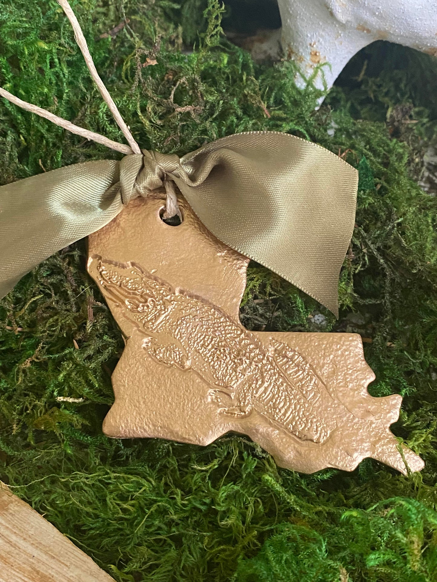 Hand Brushed Gold Leaf Louisiana Alligator Ornament