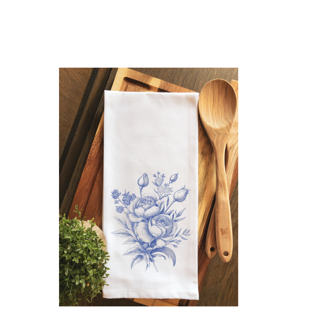 Blue French Floral Bouquet Tea Towel ~ Kitchen Towel (Copy)