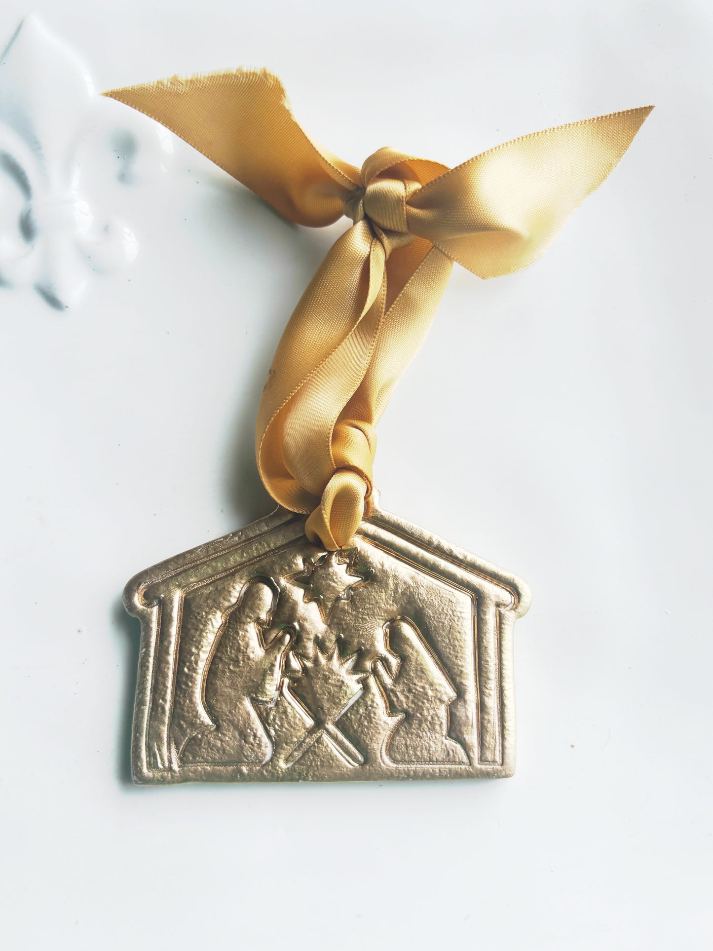 Hand Brushed Gold Leaf Nativity Ornament
