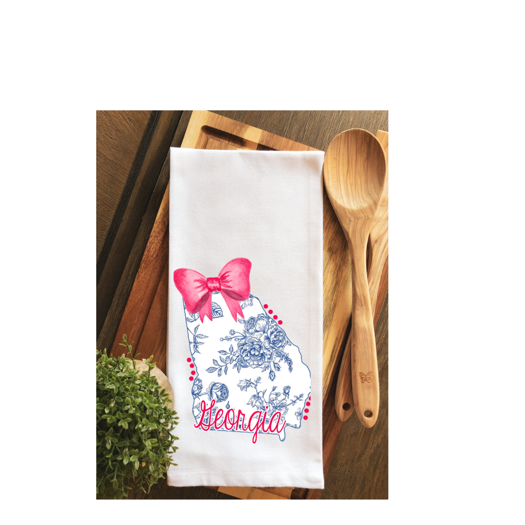 Blue Toile Coquette State of Georgia Tea Towel ~ Kitchen Towel
