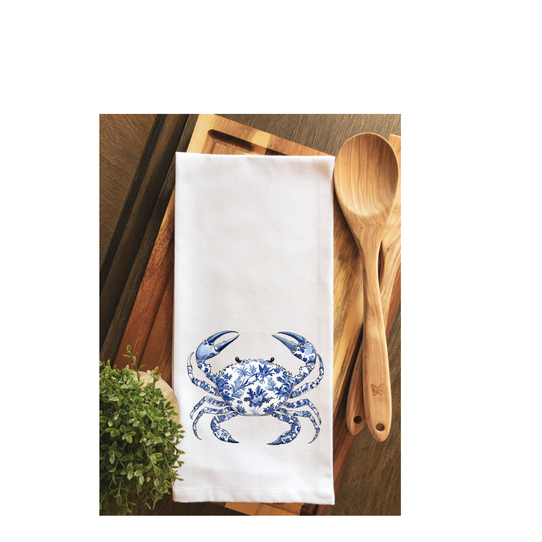 Chinoiserie Coastal Crab Tea Towel ~ Kitchen Towel