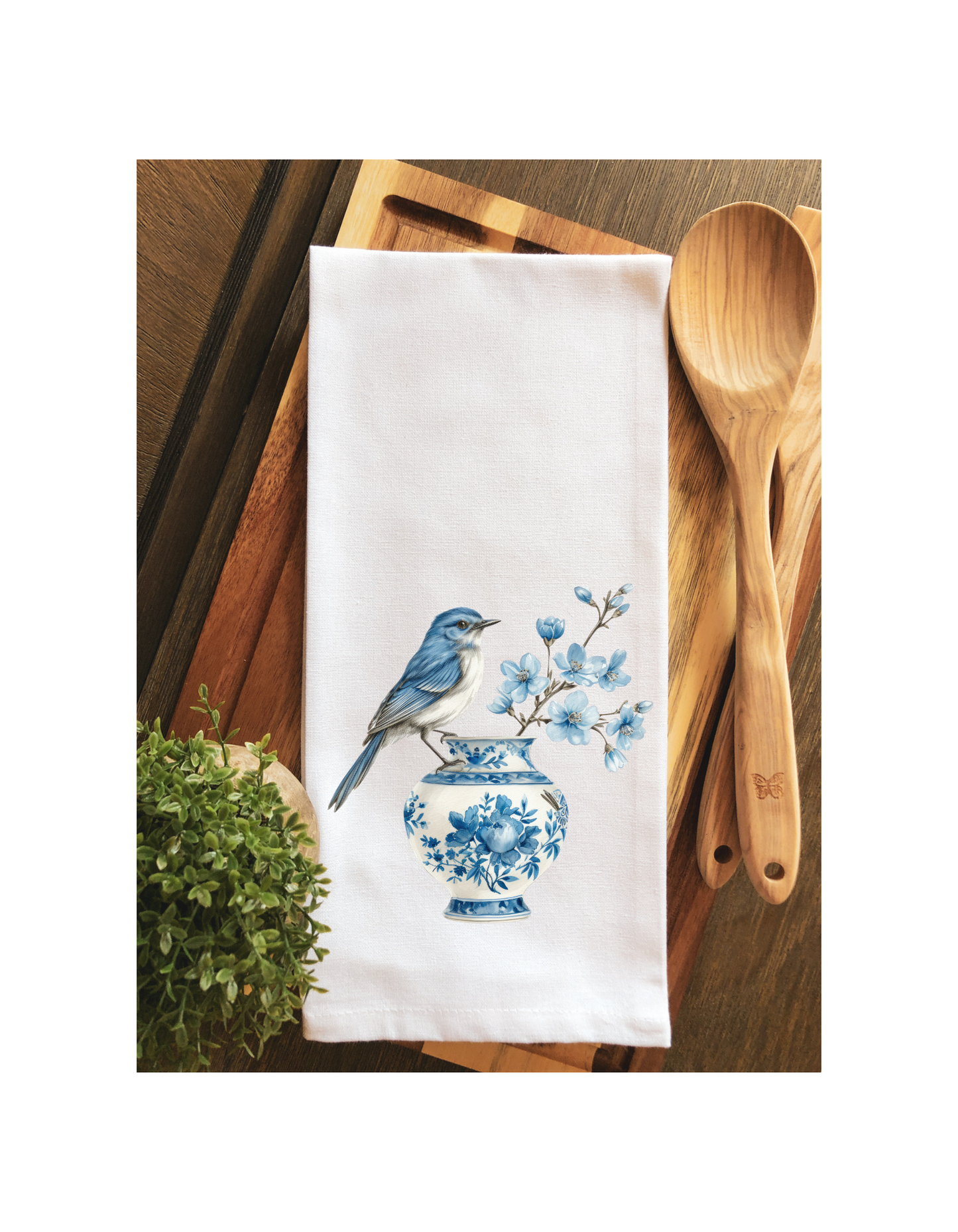 Chinoiserie Bluebird Tea Towel