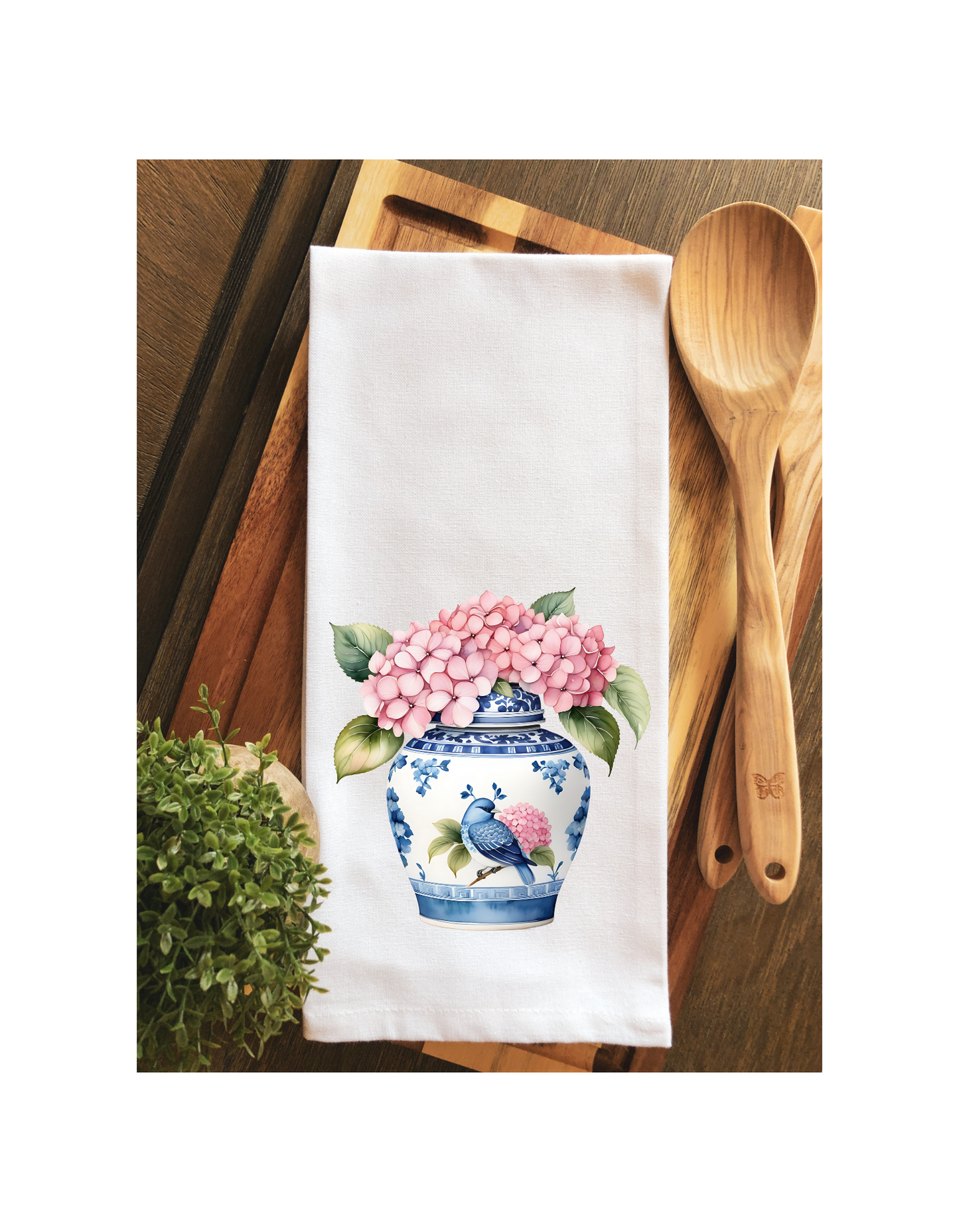 Chinoiserie Ginger Jar Hydrangeas Tea Towel