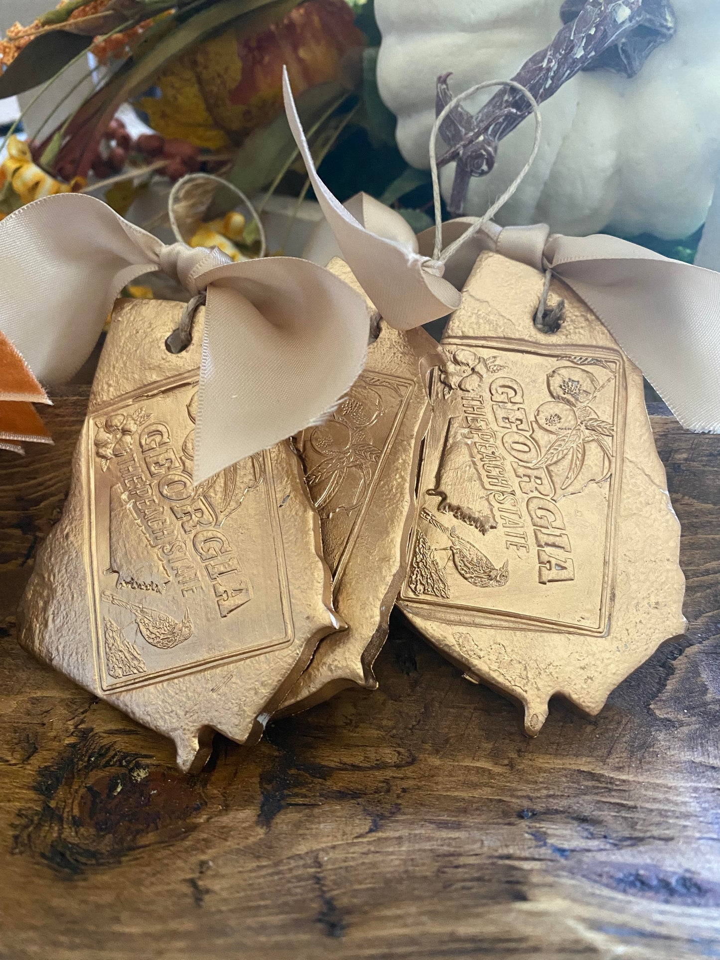 Hand Brushed Gold Leaf State of Georgia Ornament