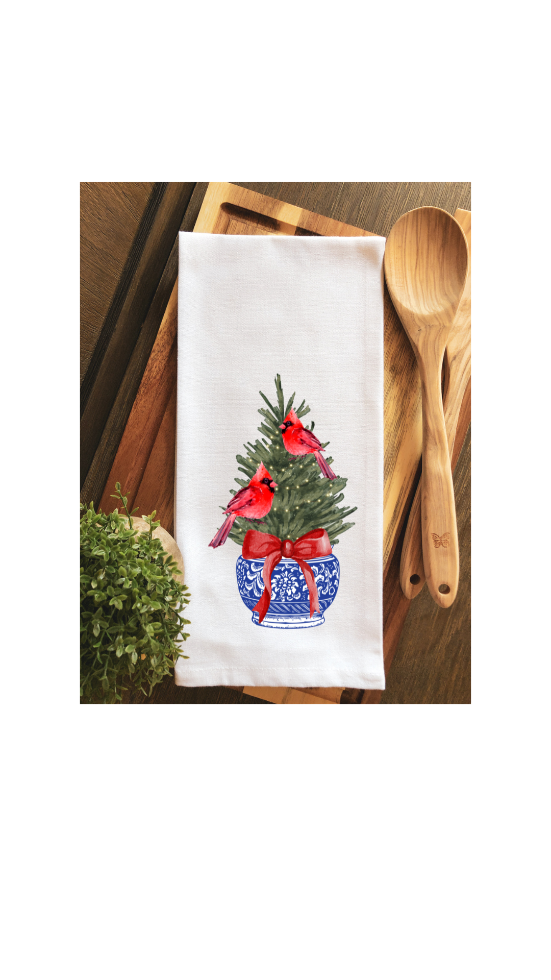 Chinoiserie Cardinals Christmas Tree Tea Towel - Hand Towel