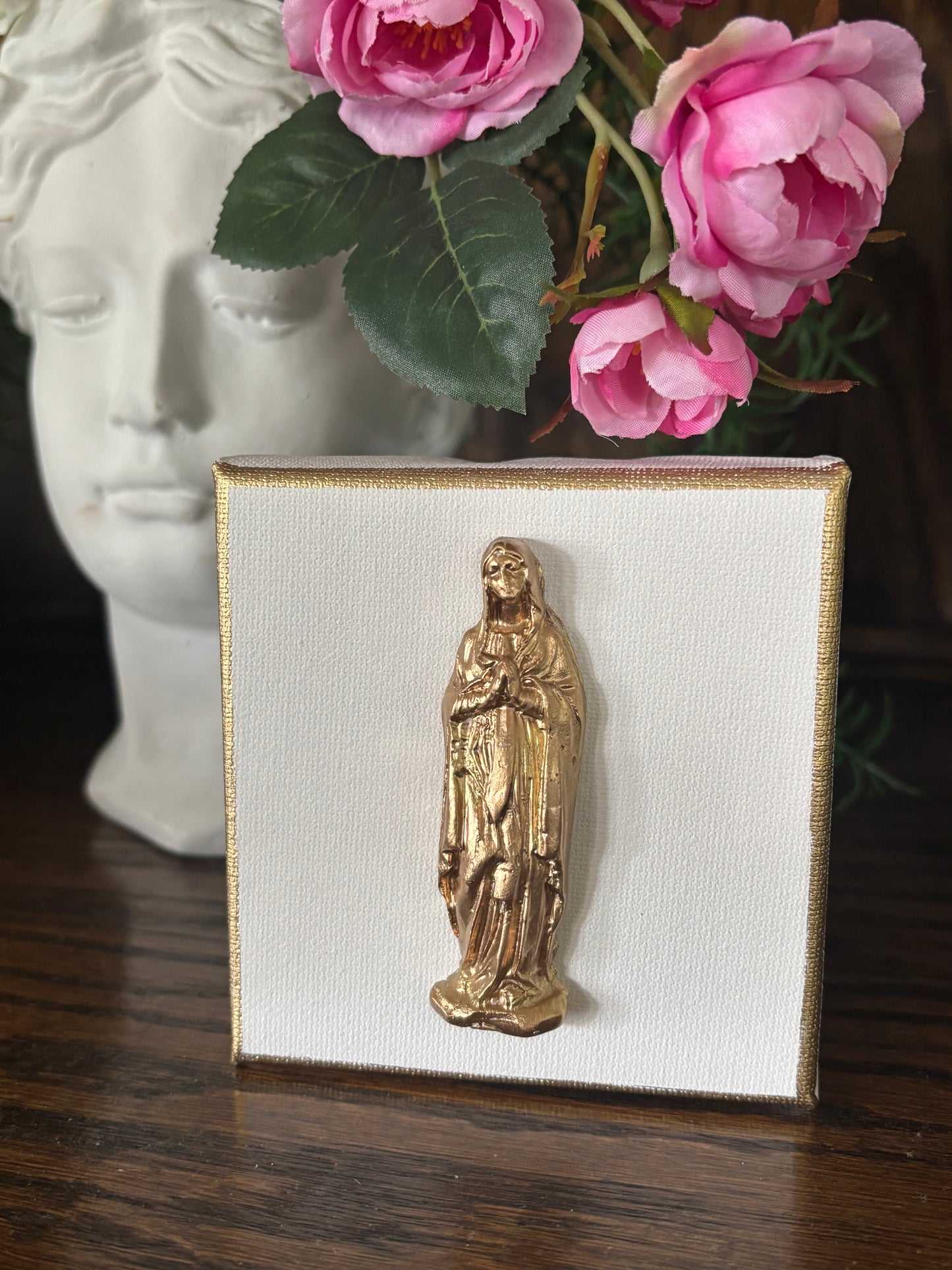 Hand Brushed Gold Leaf Mary on Canvas Art