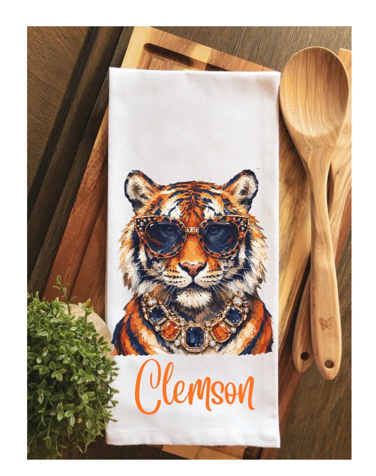 Purple & Orange BOUJEE Tiger Gameday Tea Towel
