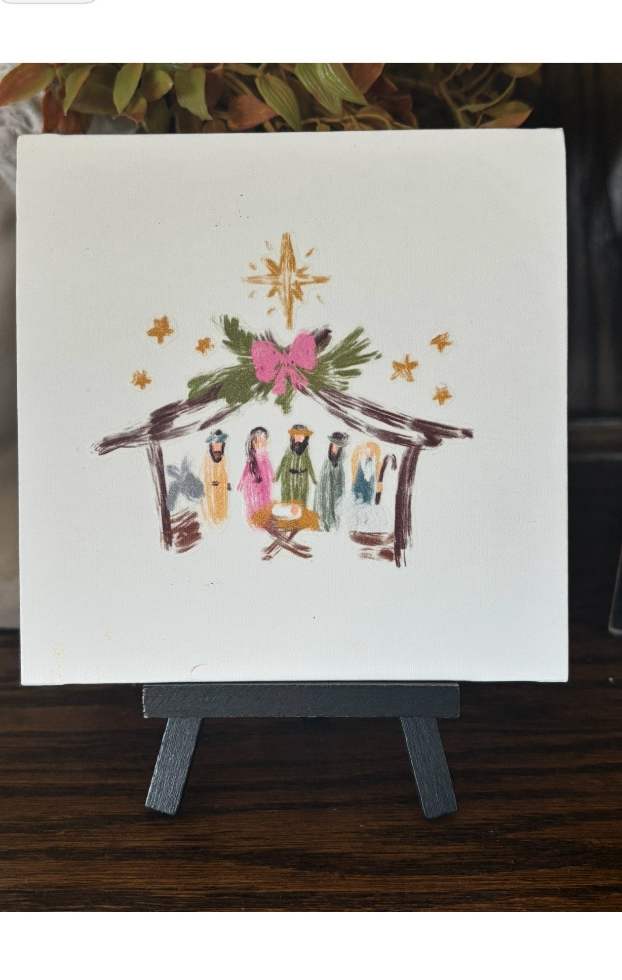Christmas Nativity Art on Canvas with Easel
