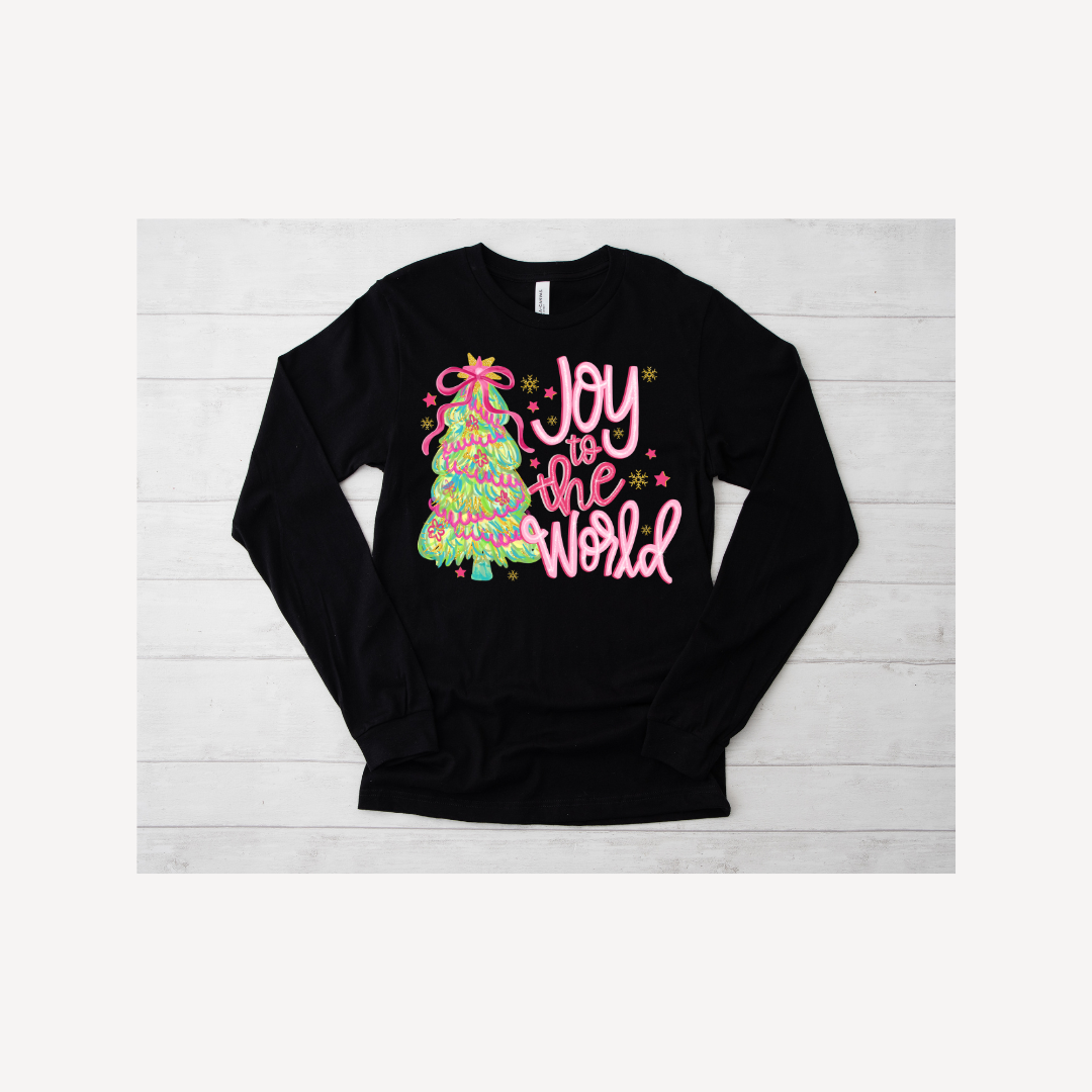 Joy to the World Preppy Christmas Long Sleeve Tee
