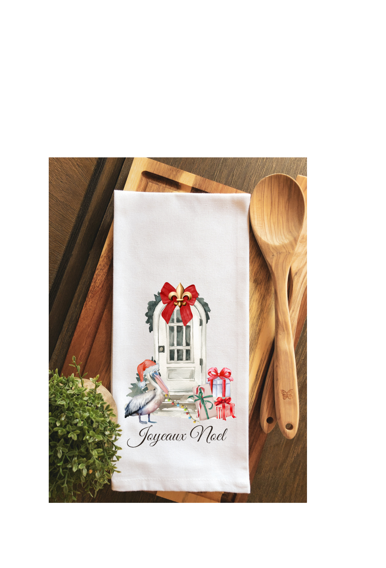 Joyeaux Noel Pelican Southern Christmas Front Porch Tea Towel
