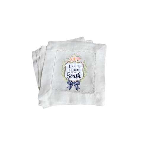 Life is Better in the South set of 4 Linen Hemstitch Napkins (Copy)