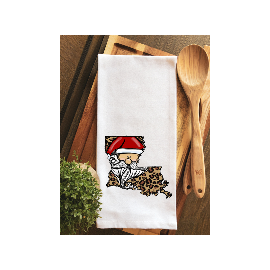State of Louisiana Leopard Design Santa Tea Towel - Hand Towel