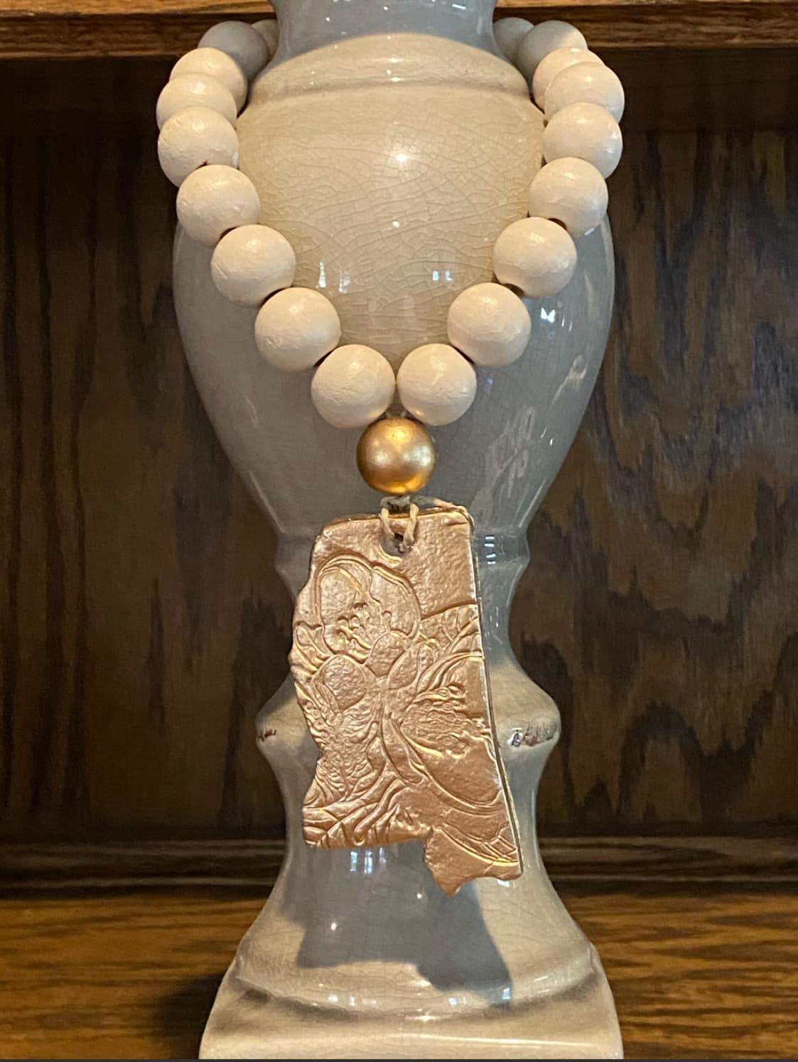 Hand Brushed Gold Leaf Mississippi Magnolia Blessing/Prayer Beads