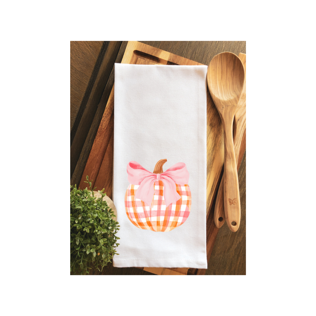 Preppy Plaid Coquette Pumpkin Tea Towel - Hand Towel
