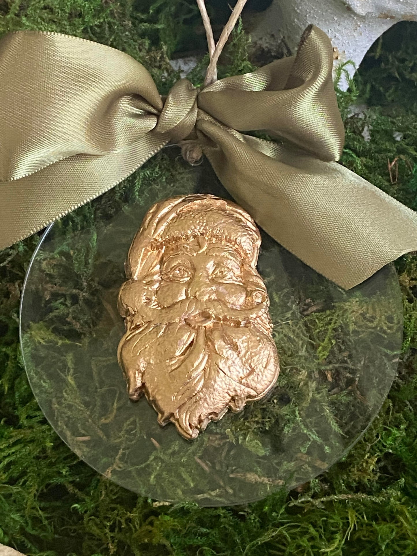 Hand Brushed Gold Leaf Santa on Acrylic Ornament