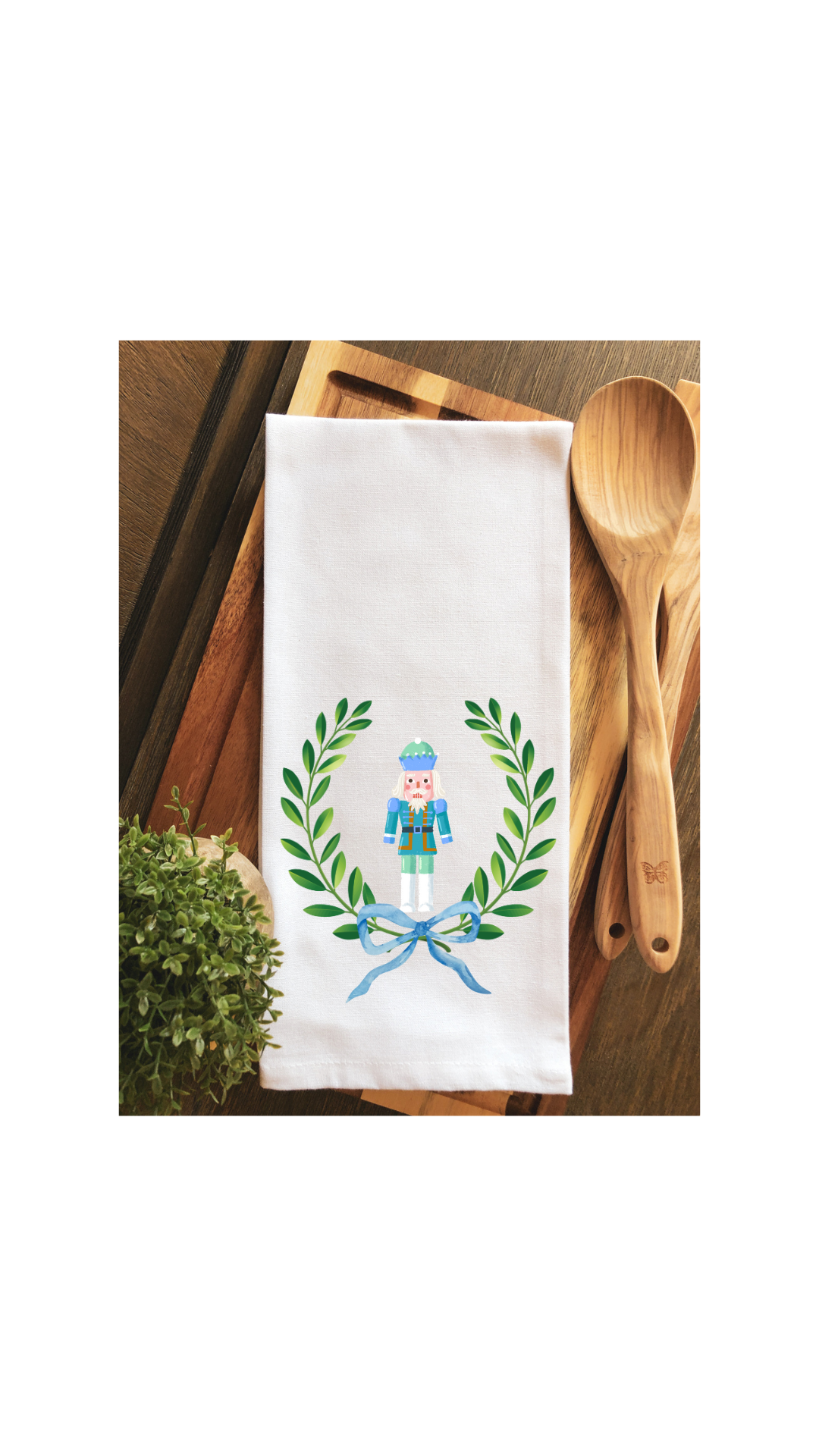 Laurel Wreath Whimsical Nutcracker Tea Towel - Hand Towel