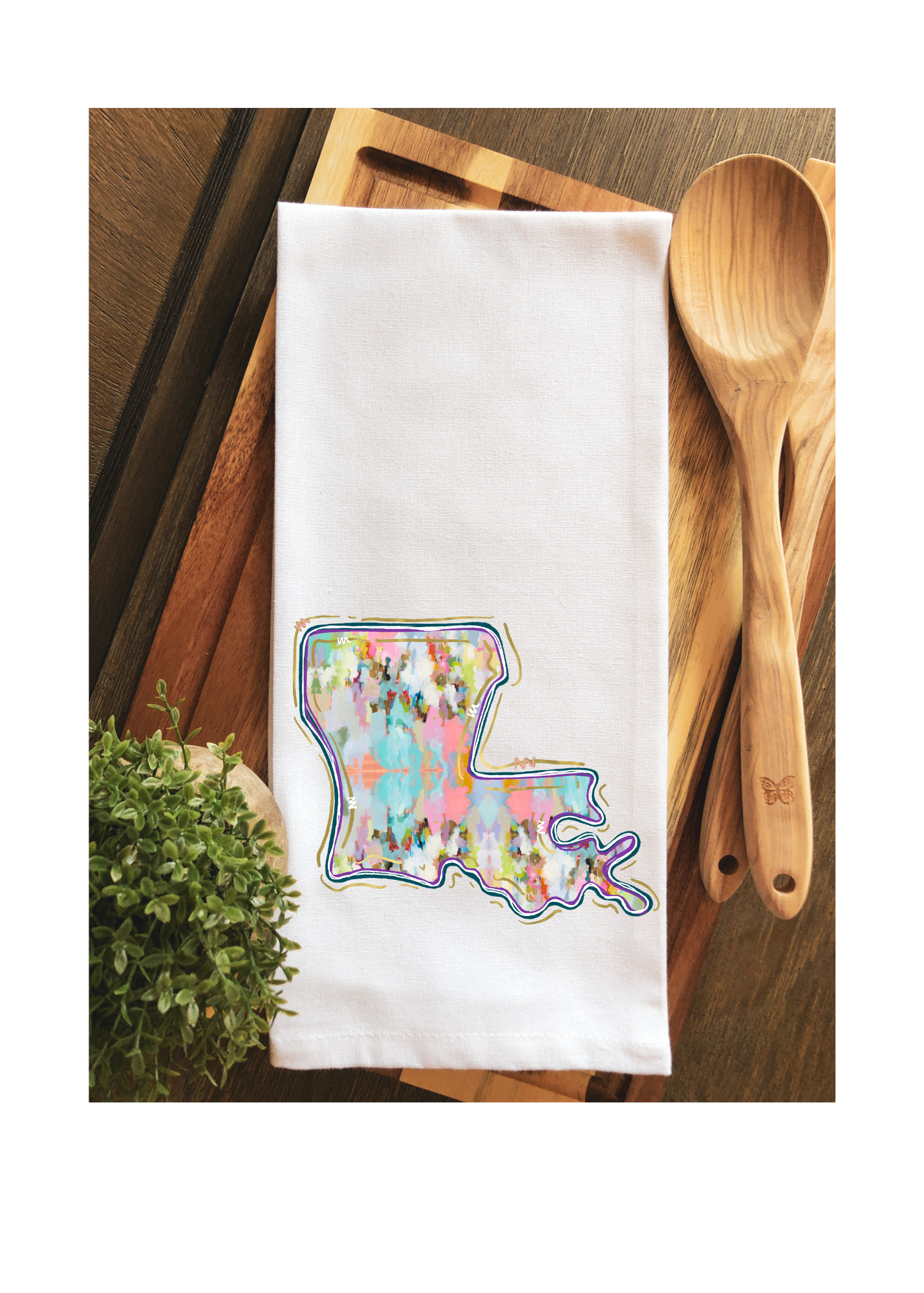 State of Louisiana Watercolor Tea Towel - Kitchen Towel
