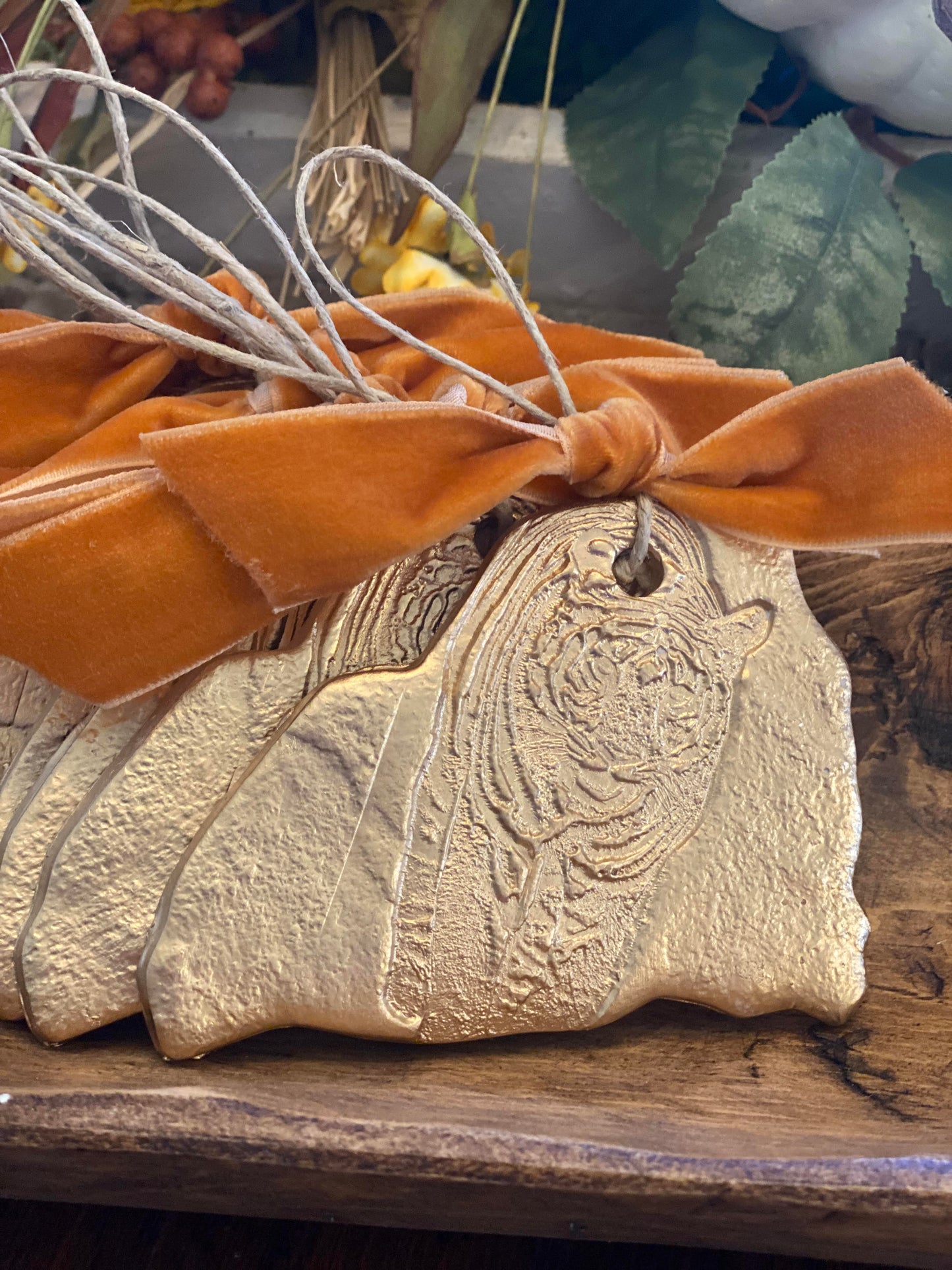 Hand Brushed Gold Leaf Clemson Tiger Ornament