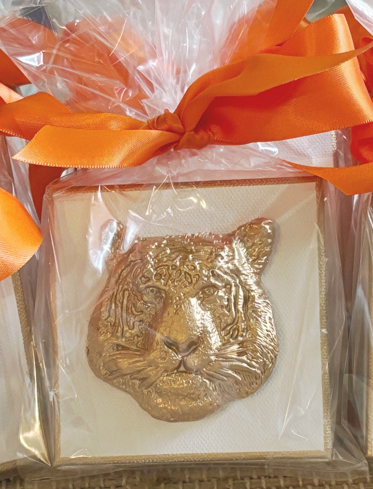 Hand Brushed Gold Leaf Clemson Tiger Head GameDay Canvas Art