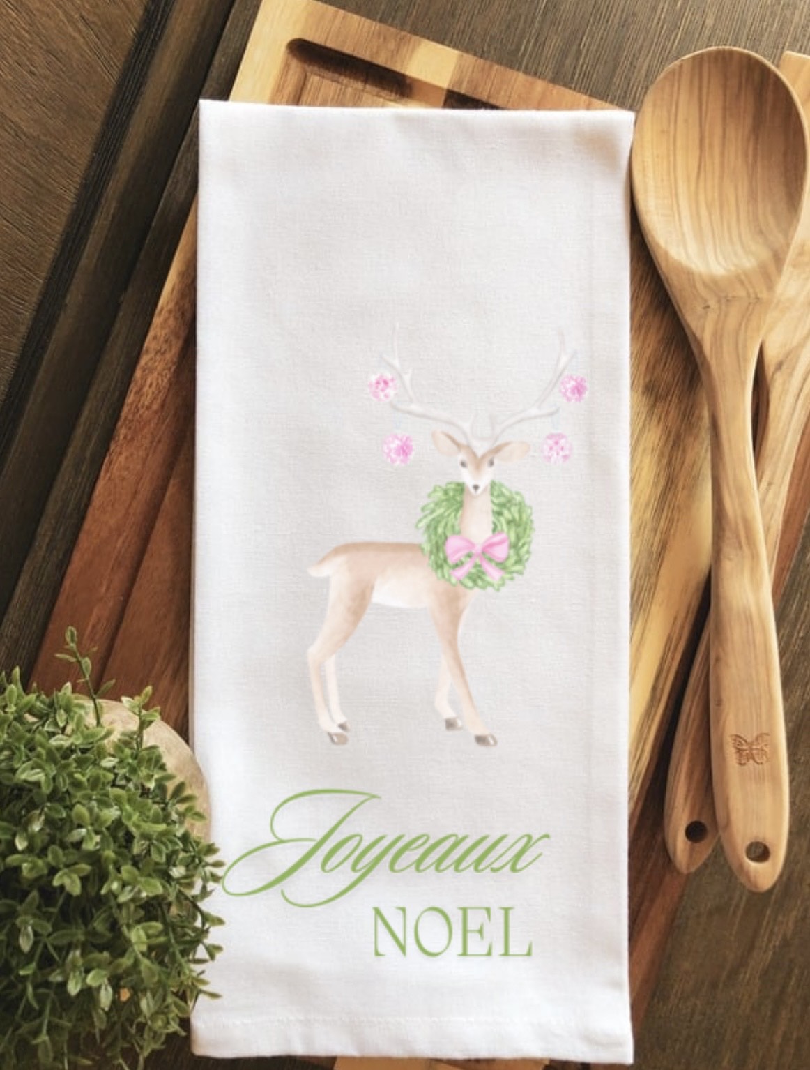 Chinoiserie Joyeaux Noel Reindeer Tea towel - Hand Towel