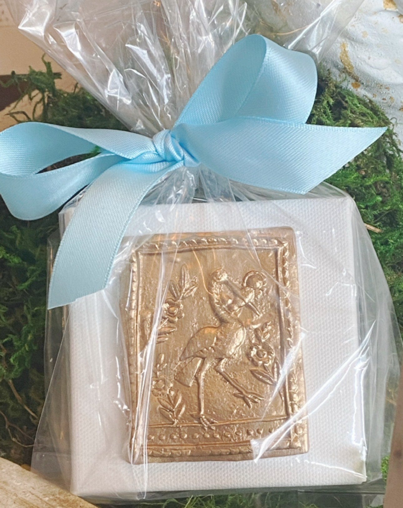 Hand Brushed Gold Leaf Stork with Baby Canvas Art