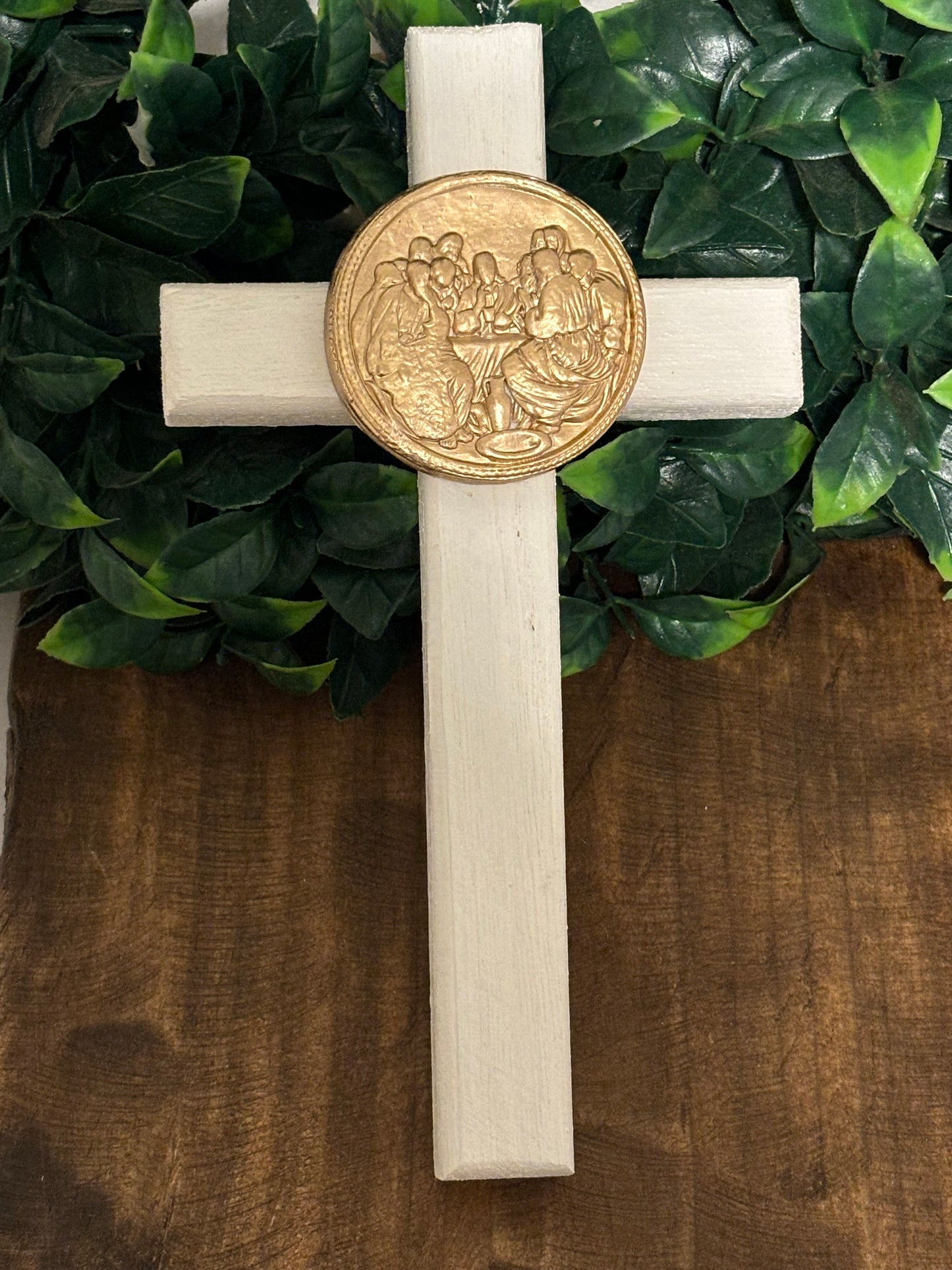 The Last Supper Hand Brushed Gold Leaf Wooden Cross
