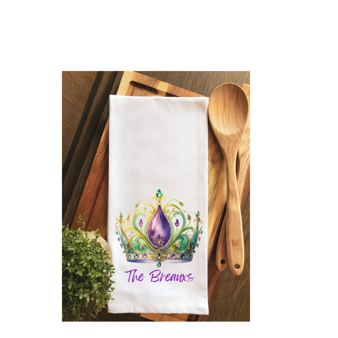 Personalized Mardi Gras Crown Royal Crown Tea Towel - Kitchen Towel