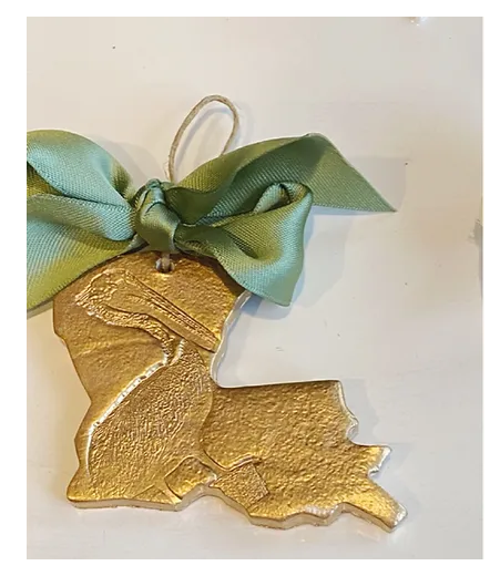 Hand Brushed Gold Leaf Louisiana Pelican Ornament