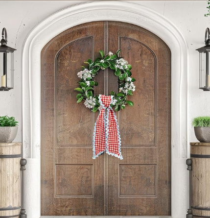 Preppy Red Gingham Blue Ric Rac Wreath Sash