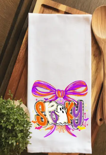 Preppy SPOOKY Coquette Ghost Tea towel