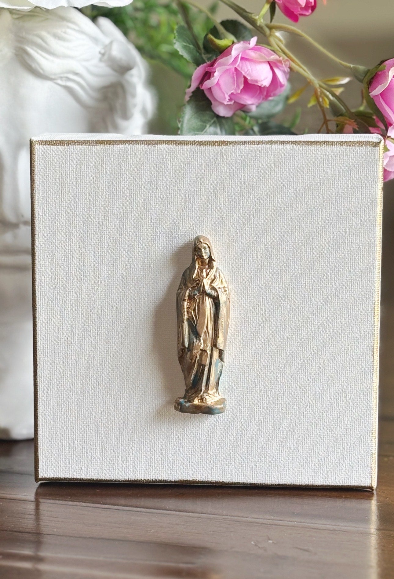 Hand Brushed Gold Leaf Patina Mary on Canvas Art