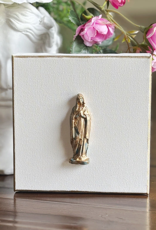 Hand Brushed Gold Leaf Patina Mary on Canvas Art