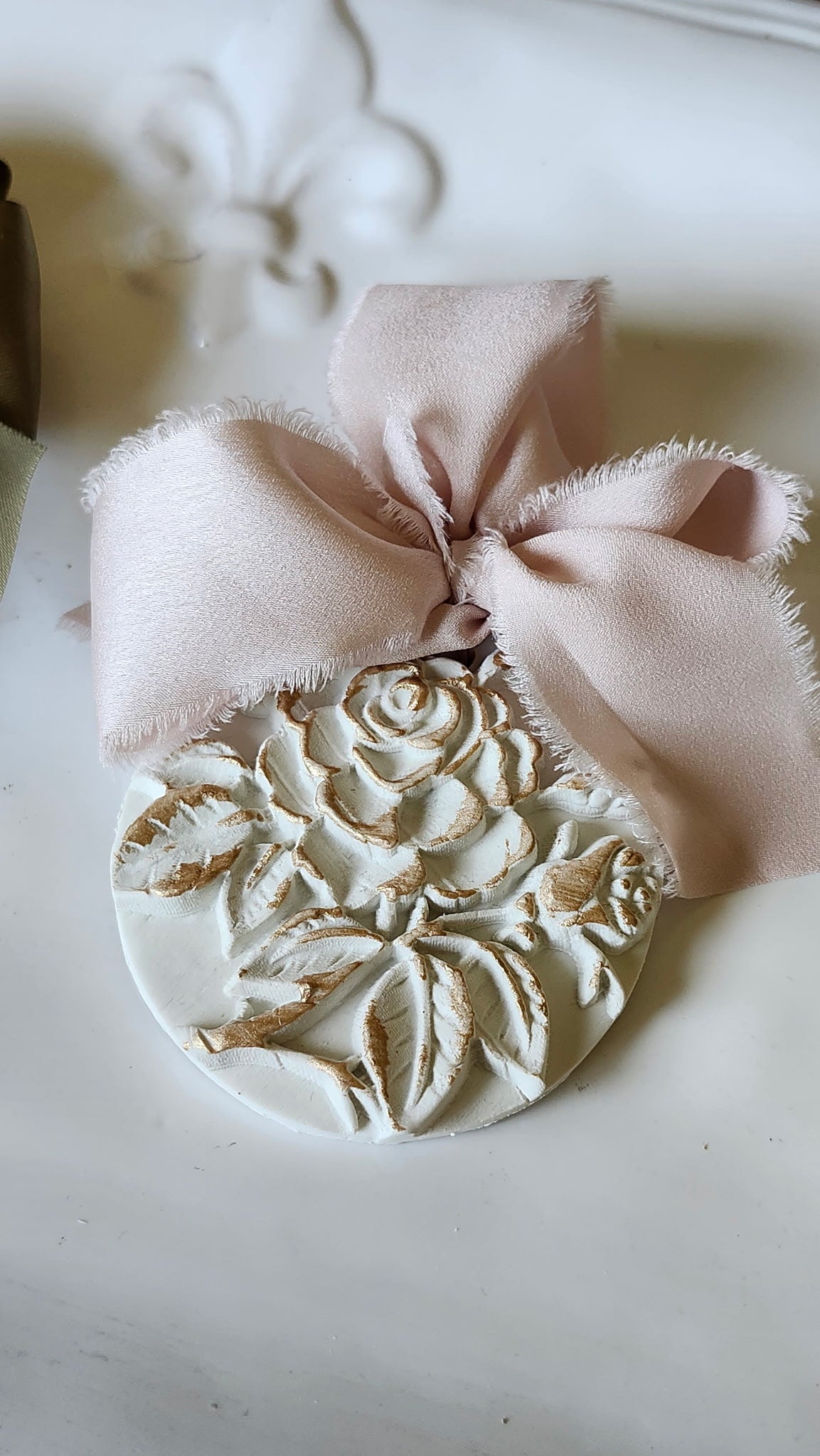 NEW!  Hand Brushed Gold Leaf Cabbage Rose Ornament