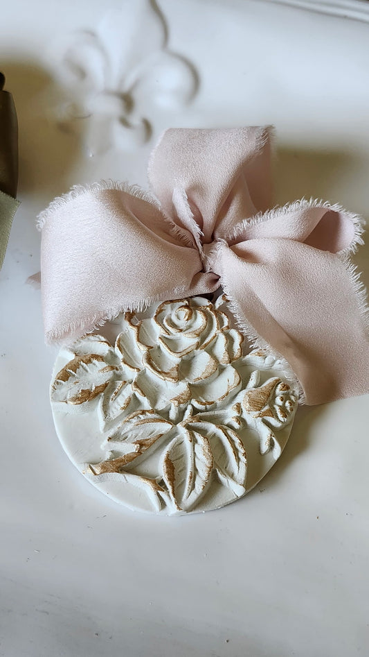 NEW!  Hand Brushed Gold Leaf Cabbage Rose Ornament