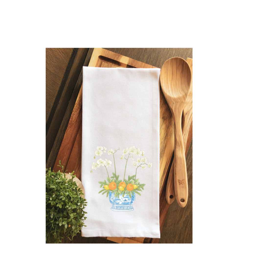 Chinoiserie Orchid Ginger Jar Tea Towel ~ Kitchen Towel