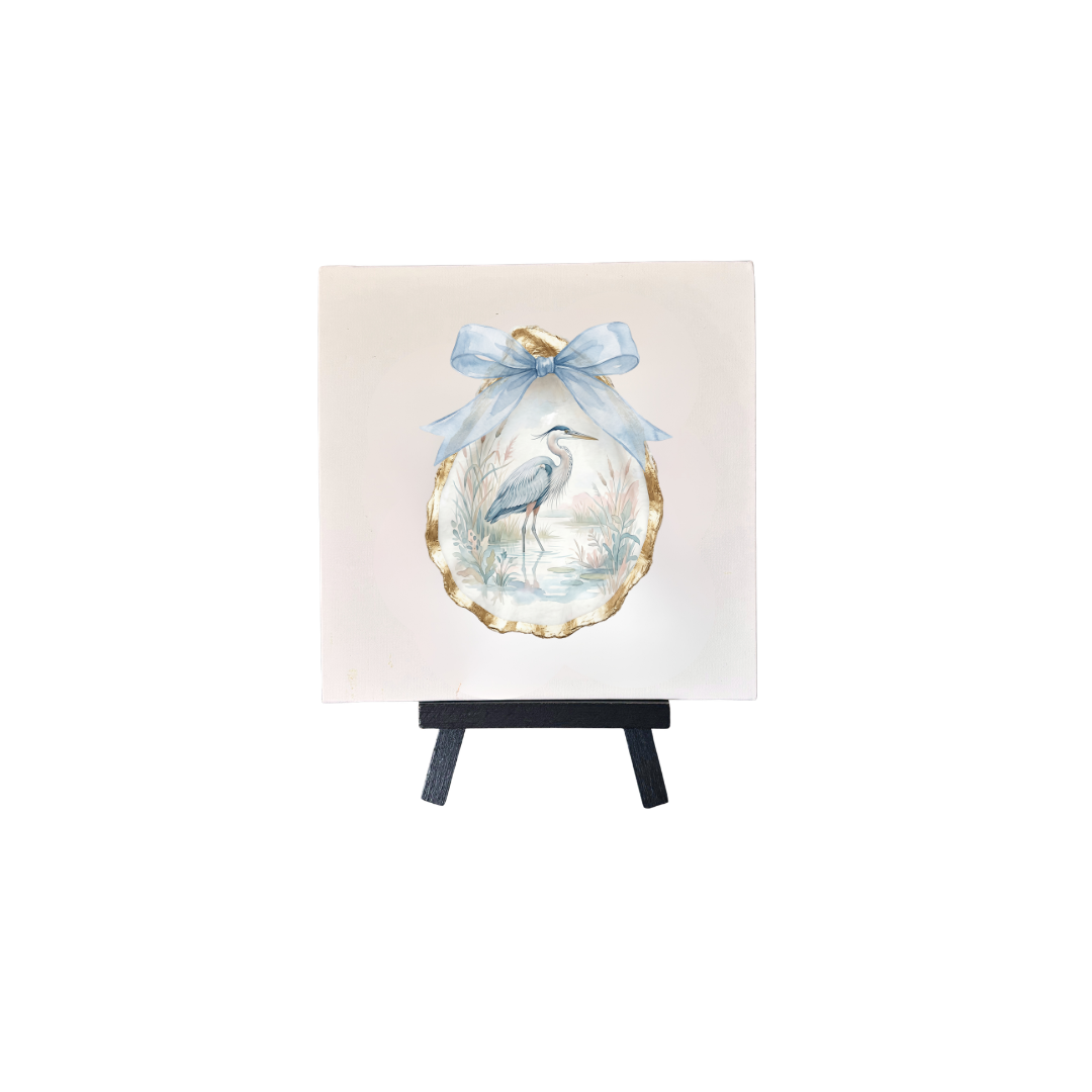 Baby Blue Heron on Oyster Canvas with Easel