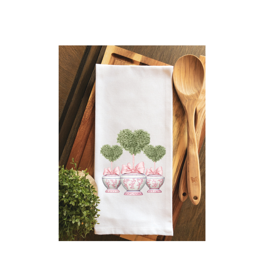 Chinoiserie Topiary Hearts Tea Towel