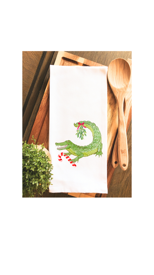 Mistletoe Christmas Bayou Alligator Tea Towel - Hand Towel