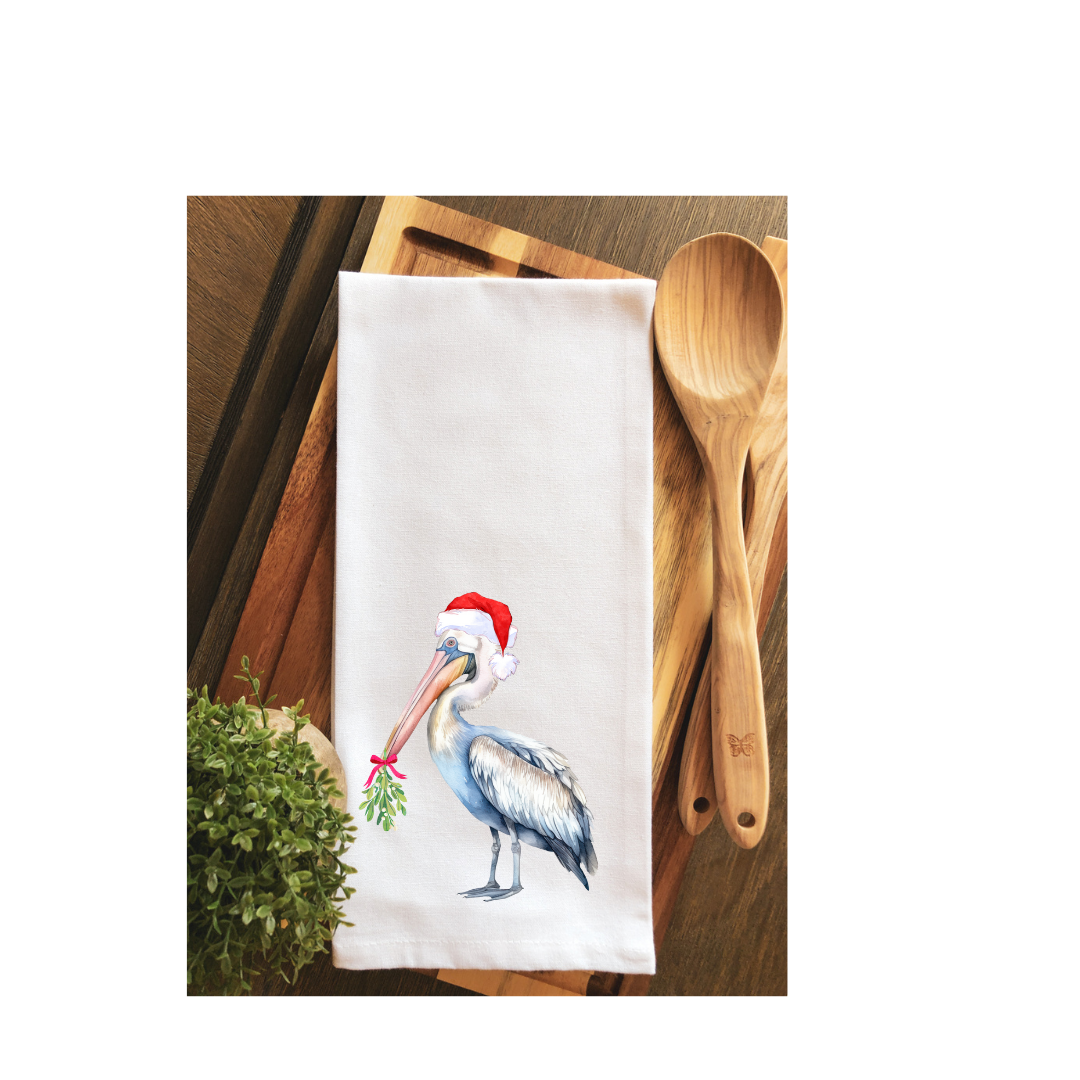 Mistletoe Christmas Pelican Tea Towel - Hand Towel