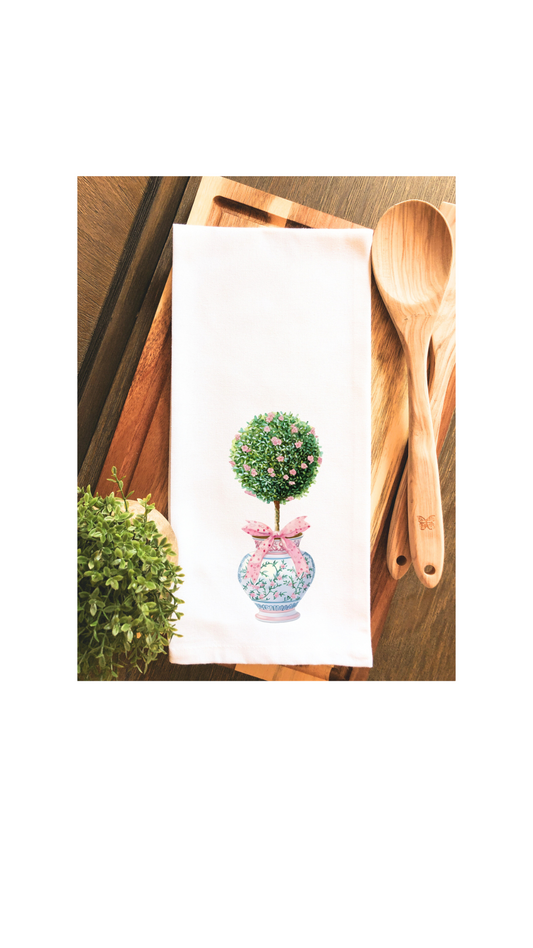 Chinoiserie Coquette Ginger Jar Topiary Tea Towel - Hand Towel