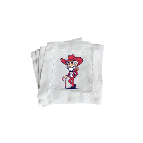 Colonel Reb Ole Miss Gameday Linen Hemstitch Cocktail Napkins