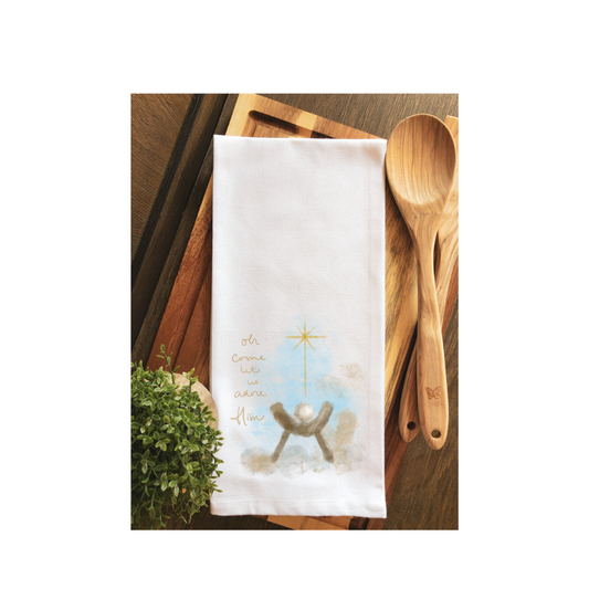 Come Let us Adore Him Manger Tea Towel - Hand Towel