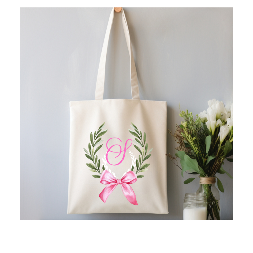 Personalized Coquette Laurel Wreath Canvas Tote Bag