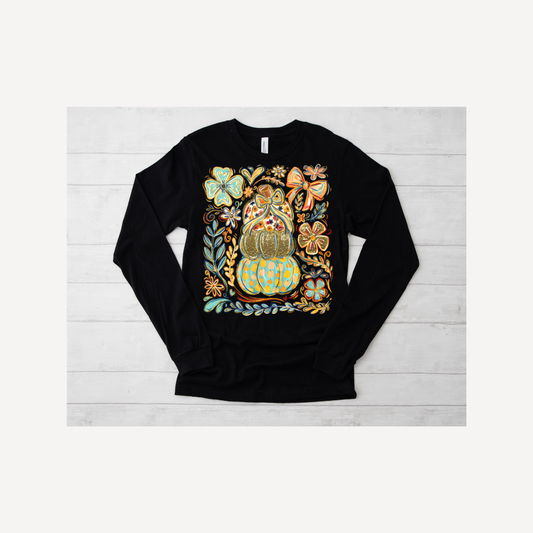 Coquette Pumpkin Topiary Fall Long Sleeve Tee