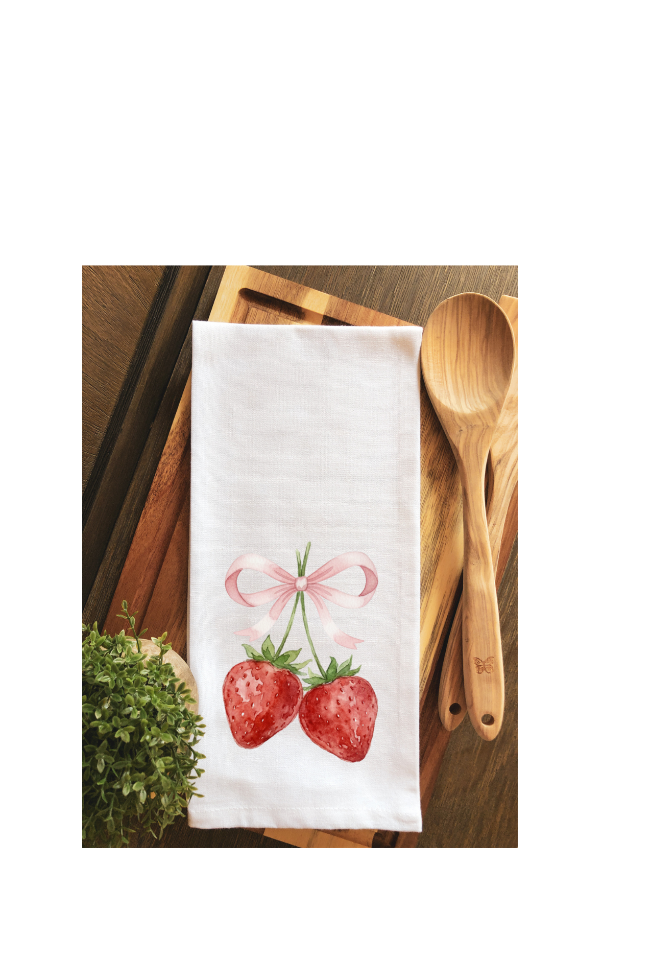 Preppy Coquette Strawberries Tea Towel